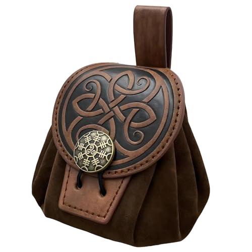 Sac banane rétro médiéval, paquet latéral portable, en cuir, sac à dés, accessoires viking pour femme en cuir synthétique gaufré, pour jeu de rôle et fêtes de la Renaissance