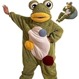 Grtheenumb Mono de Rana para Adulto, Mono de Rana, Pijama de Cuerpo Entero de Forro Polar de Coral Suave con Capucha y pies, Disfraz de Animal cálido para Halloween, Cosplay y Ropa de Descanso, M
