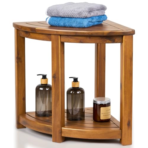 Upolana Teak Shower Stool, 18" Corner Shower Benches for Inside