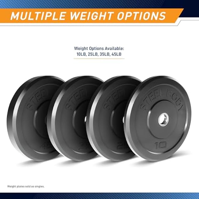 Steelbody Olympic Rubber Bumper Weight Plate - 10 lb. / 25 lb. / 35 lb. / 45 lb. Workout Weights