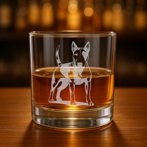 yENGRAVE Engraved Bull Terrier Whiskey Glass – 11 oz Rocks Glass for Bourbon or Scotch – Custom Dog Lover Gift – Pet Memorial or Bull Terrier Owner Present