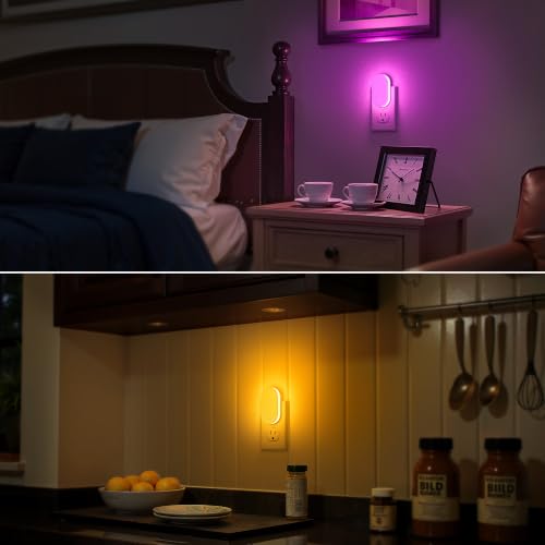 Image of Briignite Plug in Night Light, RGB Night Lights Plug into Wall 1 Pack | Nightlights with Foldable Plug, Dusk to Dawn Light Sensor with Multi Lighting Modes, Color Changing Night Light for Bathroom