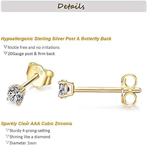 Gulicx 3 Pairs Silver Stud Earrings Set for Women Girls, Hypoallergenic 925 Stering Silver Tiny Round Cubic Zirconia Simulated Diamond Stud Earrings,Small Sleeper Cartilage Studs, Size: 2, 3, 4mm