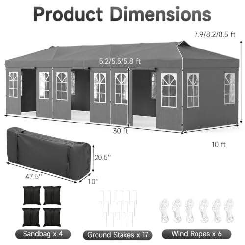 Image of Tangkula 10x30 FT Pop Up Canopy with Center Lock
