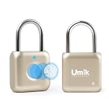 UMIKSMART Fingerprint Padlock, Keyless Biometric Smart Lock with USB-C Rechargeable Battery, IPX22 Water Resistant Zinc Alloy Padlock for Gym Locker, Backpack, School Bag, Personal Storage, Gold