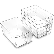 BINO l Plastic Storage Bins l THE HOLDER COLLECTION l 4-Pack, Large Multi-Use Clear Containers for Organizing with Built-in Handles l Pantry Organization & Storage l Kitchen Organizer l Storage Bins