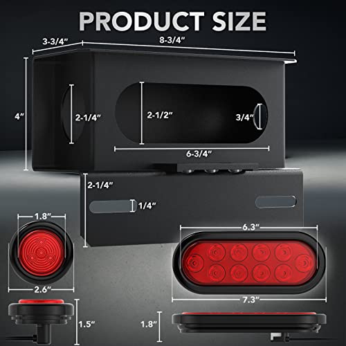 Mking Steel Trailer Light Boxes Housing Kit, 2Pcs Trailer Lights Welded Mount Steel Boxes Kit With 6 Inch Red Led Oval Trailer Tail Lights, 2 Inch Round Side Marker Lights, Wire Connectors And Grommet #TOP4