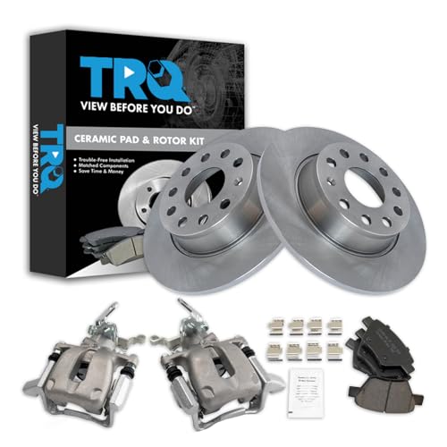 Image of TRQ Rear Brake Pad and Rotor Set Ceramic Rotors Calipers Hardware | For 2010 Volkswagen Jetta