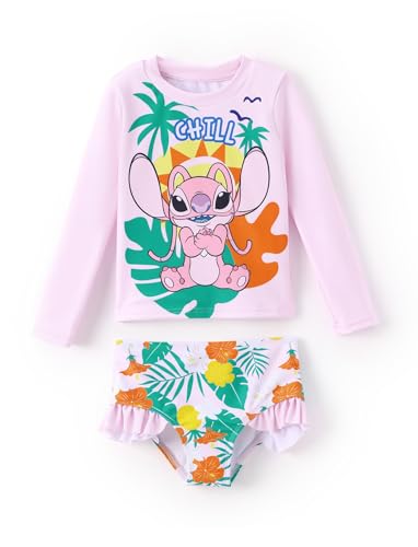 Image of Disney Frozen Elsa Stitch Marvel Toddler Girl Two Piece Long Sleeve UPF50+ Swimsuit Rashguard Sets Bathing Suit