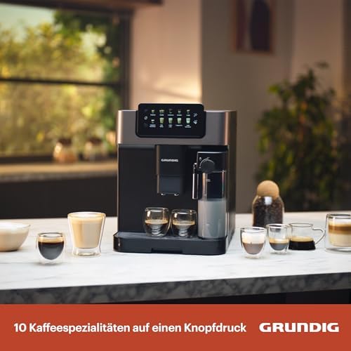 Bild 2 - GRUNDIG KVA 7230 Kaffeevollautomat, Kaffeemaschine, 10 Kaffeespezialitäten, 13 Mahlgrade, Milchbehälter, leistungsstark 1350 W, 19 Bar Pumpendruck, Zweifachdüse, Beleuchtung, Schwarz/Dunkelsilber