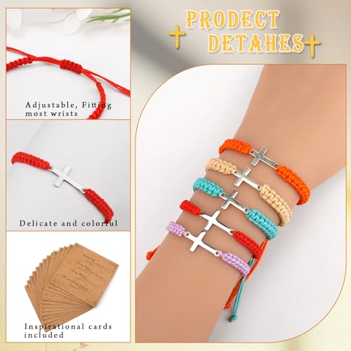 Raicegs 30 Pieces Friendship Bracelet Bulk for Women Men Cross Flower Charm String Bracelet Adjustable Braided Bracelet Inspirational Gifts Teacher Birthday Graduation2