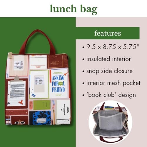 Image of kate spade new york Cute Lunch Bag for Women, Large Capacity Lunch Tote, Adult Lunch Box with Silver Thermal Insulated Interior Lining and Storage Pocket (Book Club)