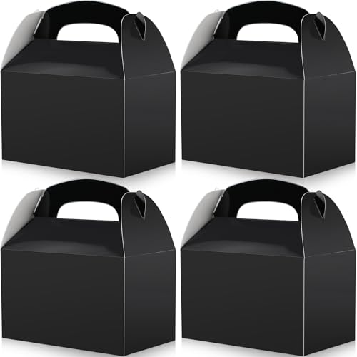 Bgtecho 24 Pack Gable Treat Boxes, 6.2x3.6x3.4 Inch Black Paper Gift Boxes