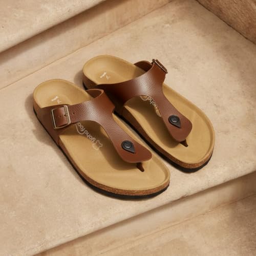 Image of YOHO Sandals for Men | Leather Thong Sandals with Cork Footbed for Daily Wear- SDL