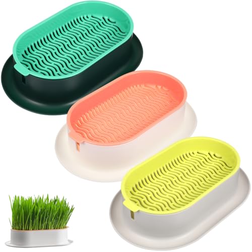 Ipetboom 3pcs Cat Grass Planter Box Set, Self-Watering Herb Garden Pots for Indoor/Outdoor Use, Assorted Colors, Plastic