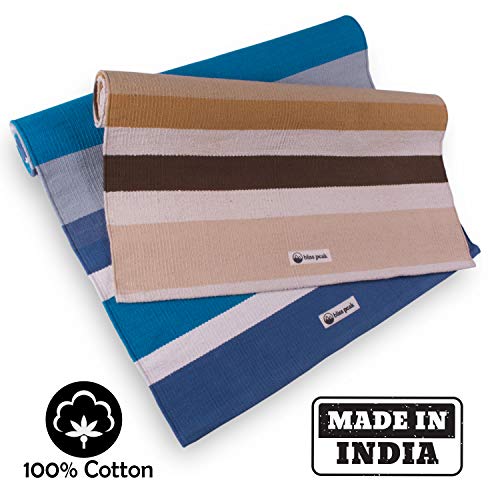 Cotton Yoga Rug By Bliss Peak. 3-In-1: Yoga Rug, Meditation Rug, And Joint Support. Handmade In India. Good For All Yoga Styles - Yin, Restorative, Ashthanga, Mysore, Hot Yoga And More. #TOP3