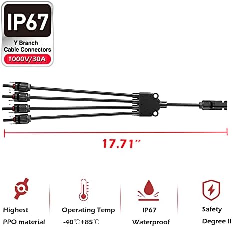 TRAMILY 4 to 1 Branch Y Type Solar Panel Wire Cable, Connectors Male Female Connector Solar Panel Extension Cable PV Wire Adapter (1 Pair)
