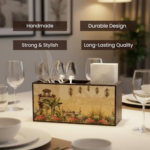 Image of Home Sparkle Tissue Paper Box Holder for Car, Home Decor, Gifting & Office Desk - Rectangular MDF with Elegant Vinyl Print Design - Red Finish (B13V48)
