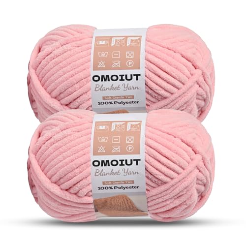 Image of OMoiout Chunky Chenille Yarn for Crocheting, 2 Pack Soft Baby Blanket Yarn, #7 Super Bulky, Chunky Knit Blanket Crochet Yarn, 14 oz /218.7 yds Fluffy Velvet Amigurumi Yarn(2 Pink)