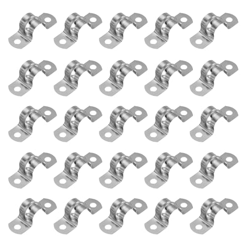 PATIKIL Abrazadera rígida para tubería de 16mm, 25 Pzas, Acero Inoxidable 304, Abrazadera para conductos con 2 agujeros, Soporte en U para fijación de tuberías, cables y conductos (5/8')