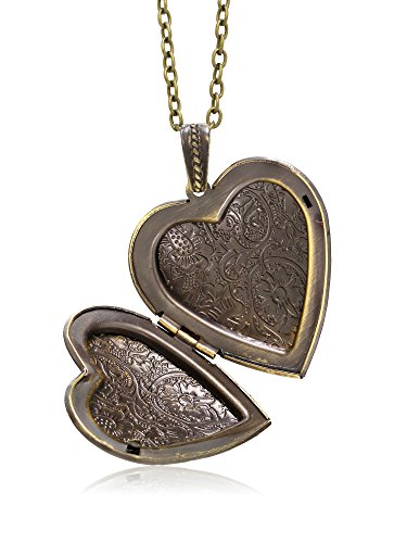 Gem Stone King Locket Pendant Necklace Charm 1.5 Inch Engraved Flowers Heart Shape + 28 Inch Chain #TOP1