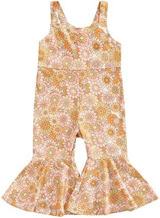 DNOMAID YZARC Baby Girl Halloween Thanksgiving Christmas Romper Strap Bell Bottoms Jumpsuit Suspender Flared Pants Playsuit (Beige Yellow, 18-24 Months)