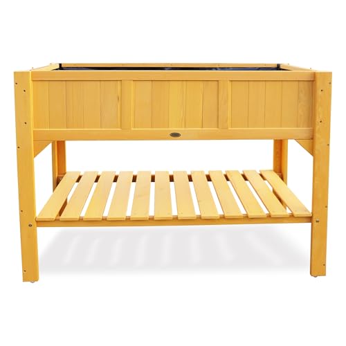 Foto von HABAU Hochbeet mit Ablage und Pflanzfolie, für Balkon und Garten, aus Holz, 119 x 57 x 90 cm