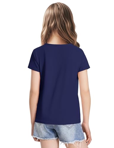 Image of Girls Short Sleeve Shirts Cotton Crew Neck T-Shirt Kids Plain Tees Tops Size 5-12 Years