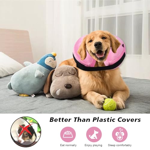 GIDWRIY Halskrause Hund Aufblasbar Rosa,Schutzkragen Hund,Hundekragen Leckschutz,Halskrause Katze,Kragen für Hund Nach Op,Weicher Halskragen Katze,Wiederherstellung Halsband Einstellbar -M