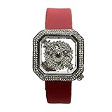 ROSEEONNE orologio da polso Orologio quadrato cavo impermeabile con diamanti e cinturino in silicone, un regalo di lusso leggero adatto for fidanzata e moglie(Rot)