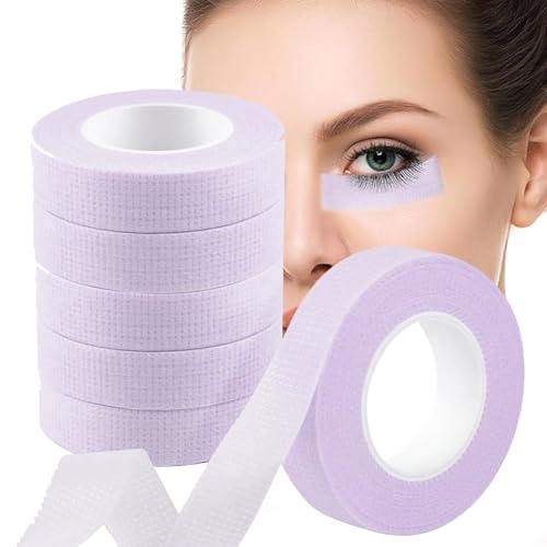 Kzvsiy 6 Rolls Eyelash Extension Under Eye Tape, Breathable Micropore Eye Lash Patch, Easy Tear Fabric Adhesive Tape for Lash Extensions, Individual Eyelash Application Tools, 9m/10 Yard (Purple)