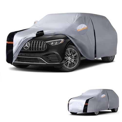 Image of Multi-Layer Car Cover Custom Fit for Mercedes Benz GLC GLC300 GLC350e GLC43 63 (2015-2026), 100% Waterproof All Weather, Gift with Towel, Heavy Duty Car Covers for Rain Sun UV Protection with Zipper.