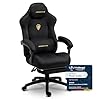 Dowinx Chaise Gaming Ergonomique avec Coussin Lombaire Massant Réglable, Fauteuil Gamer en Velours, Assise Épaissie, Repose-Pieds Rétractable, Accoudoirs Réglables, Dossier Inclinable 160°, Noir