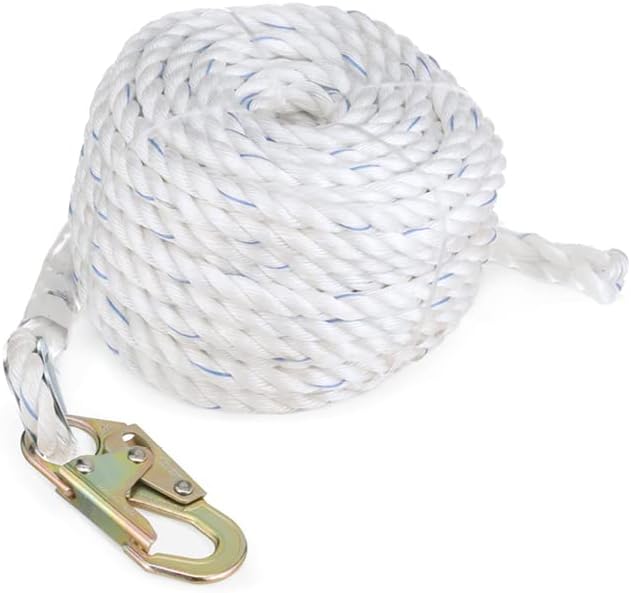 Fall Protection Safety Lifeline Rope Grab, 100 ft Vertical Cable, Galvanized Steel Snap Hook Harness for Climbing, Rescue, Hunting, Roofing