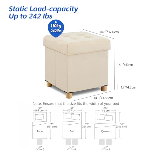Image of BRIAN & DANY Ottoman with Storage, Square Small Storage Ottoman Foot Rest with Legs, Ottomans Foot Stool for Dorm, Living Room, Entryway 14.8 inchx14.8 inchx17.8 inch (Beige)