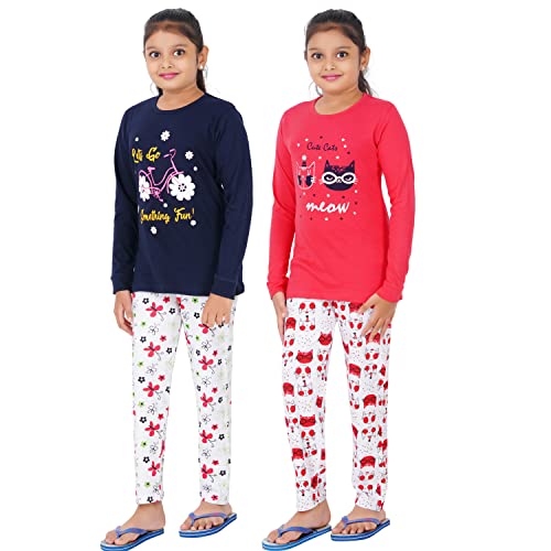 Image of MIST N FOGG Girls' Printed Cotton T Shirt and Pyjama Set /Nightwear /Top and Pyjama Set