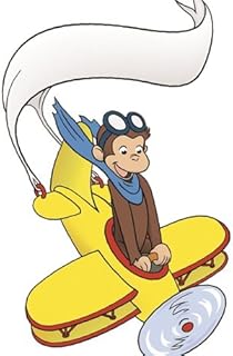 8 Inch Curious George Airplane Monkey Animal Removable Peel Self Stick Adhesive Vinyl Decorative Wall Decal Sticker Art Kids Room Home Decor Girl Boy Children Bedroom Nursery 5 x 8 inches Tall