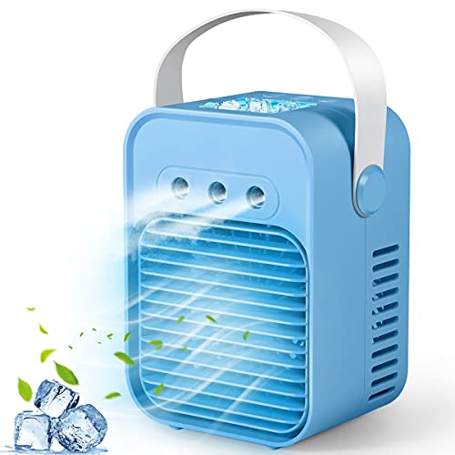 Portable Air Conditioner, Personal Air Cooler, Evaporative Cooler Air Humidifier, Humidifier Misting Fan, 3 Wind Speed Desktop Air Conditioner Fan for Home, Office, Room