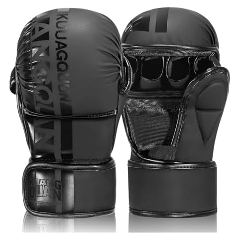 FIVING MMA Gloves Open Palm Sparring & Grappling Mitts,Martial Arts for Men & Women,Combat Sports,MMA, Boxing, Muay Thai, Kickboxing (Black, Large) Cover