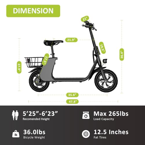WINDHORSE Electric Scooter for Adults, Foldable E Scooter with Seat & Basket, 12.5\" Tire Electric Scooter with 672W PWR, 288Wh Battery Max 20MPH Speed 20 Miles Range Commuter E-Scooter (Yellow)