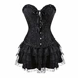Jutrisujo corsets for women dress top skirt set bustier lingerie plus size vintage burlesque renissance costume black L