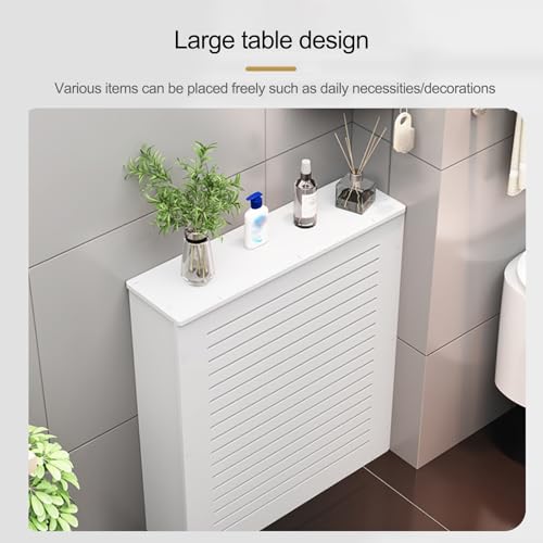 Cubierta para radiador de madera blanca y mueble de suelo con estante Nizer 5