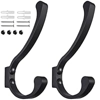 Coat Hooks for Wall, Heavy Duty Large Wall Hooks for Hanging Wall Mounted Metal Robe Hooks Utility Hooks for Coat, Scarf, Bag, Towel, Key, Cap, Cup, Hat (Black, 2 Pack)