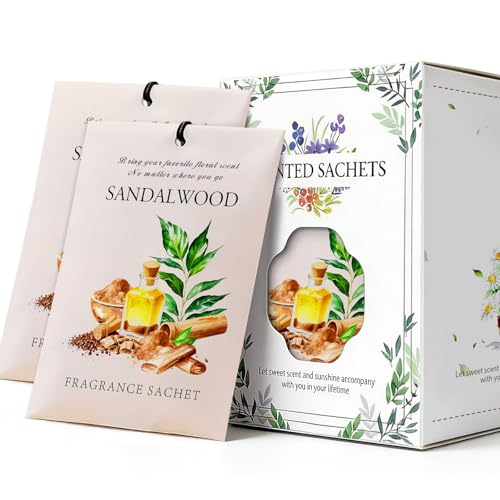 Image of Sandalwood Scented Sachet Bags - 12 Pack Drawer & Closet Freshener, Long Lasting Odor Eliminator for Wardrobes, Cars & Storage, Home Fragrance Air Freshener Sachets