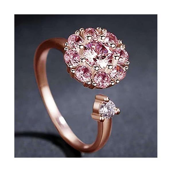iLH Clearance Good Luck Rings,Women Rotating Open Spinner Anxiety Ring Flower Adjustable Zircon Rings Wedding Jewelry Gift - Image 4