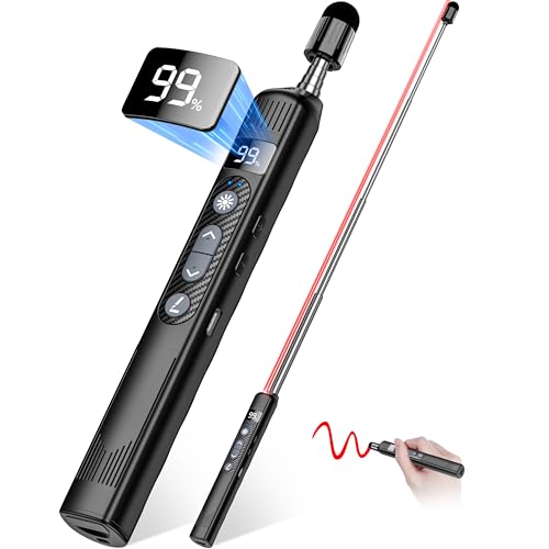 Wireless Presentation Clicker with Telescopic Pointer Stick,Rechargeable Presenter Remote Light Pointer with Touch Screen Stylus Pen and Digital Display,USB Slide Clicker for PowerPoint MAC PC Laptops