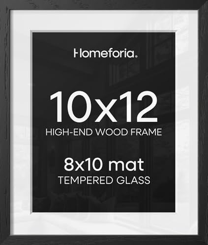 Image of Homeforia 10x12 Black Oak Picture Frame, High-End Wood, 8x10 Mat, Glass | High End Solid Oak Wood, Tempered Glass, Acid-Free 8x10 Removable Mat, 10x12 Edge-to-Edge Display 12x10, Wall Kit, Set Of 1