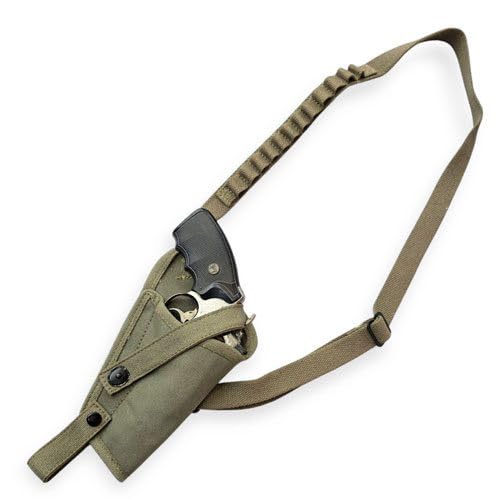 US WWII M3 Victory Revolver Canvas Shoulder Holster with Shell Loops (OD Green)