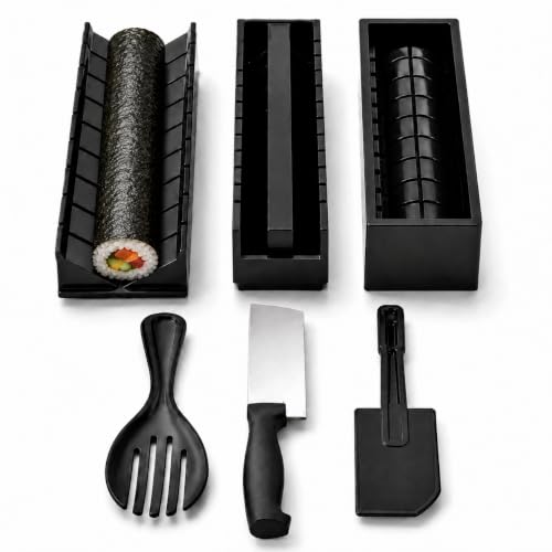 #Commissioniguadagnate<br>Kit Sushi Maker 15 Pezzi Completo – Set Sushi Fai da Te per Casa con 8 Stampi per Nigiri e Onigiri Tappetino in Bambù Coltello Bacchette Spatola e Guida Facile da Usare e Pulire