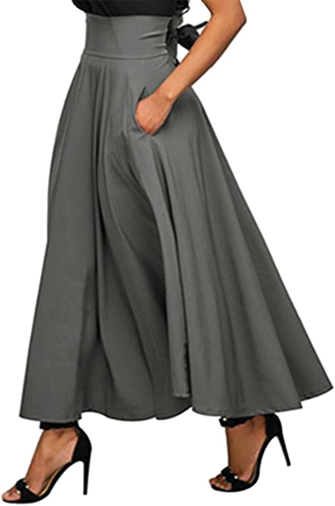 Gonna Maxi Lunga Estiva Donna Vita Alta Con Volant E Tasche | Stile Boho Gypsy Per Spiaggia E Tempo Libero